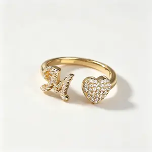 14K Gold Plated Initial Ring for Women, 26 Alphabet Heart Letter Open Adjustable Ring, Trendy Stackable Jewelry Gift outdoorfun