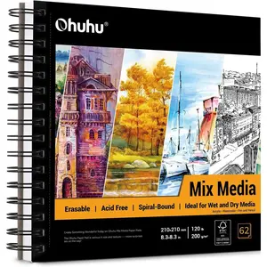 Mix Media Pad, 8.3" x 8.3" Mixed Media Art Sketchbook, 120 lb/200 GSM Heavyweight Papers, 62 Sheets/124 Pages, Spiral Bound Mix Media Paper Pad for Acrylic, Painting, Christmas Gift
