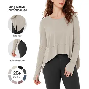 ODODOS Long Sleeve Tee for Women with Thumb Hole Athletic Gym Workout Crop Tops Yoga Shirts