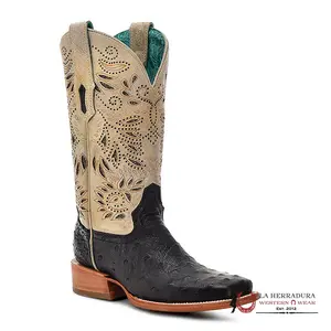 CORRAL LD BLACK/BONE OSTRICH EMBROIDERY & GLITTER SQ. TOE A4530