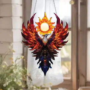Solar Phoenix Suncatcher, Rising Phoenix With Sun Acrylic Window Decor, Faux Stained Glass Style Bird Ornament, Rebirth Spiritual Gift