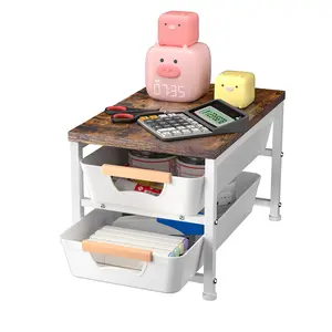Office Desk Shelf Organizer, Wood top  Supplies Storage Rack with Drawer, Pull-Out Baskets Shelf for Top of Desk and Dresser, Mother's Day gift  (White)