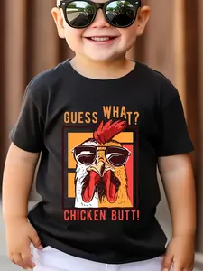 CHICKEN BUTT Print Comfy Cotton T-shirt For Boys, Short Sleeve Casual Top, Summer Outdoor Daily Wear