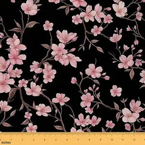 Flower Upholstery Fabric,1 Yard,Vintage Flower Fabric by The Yard,Botanical Floral Printed Decorative Waterproof Fabric,Pink Reupholstery Fabric