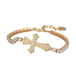 Full CZ Cross Bracelet – Sparkling Titanium Steel Faith Jewelry for Women, Edgy Everyday Gift for Her or Best Friend