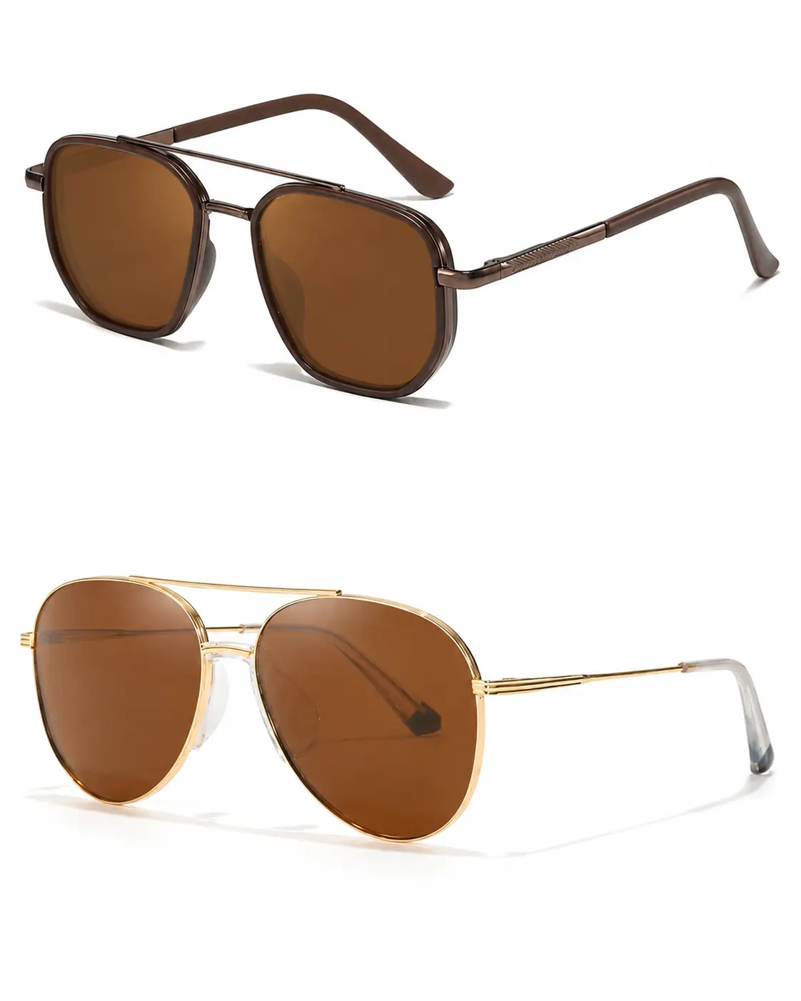Women's Square Sunglasses with Aviator Look, Tangle-Free Polyamide Frame with Polarized Lens, UV400 Sun Protection Driving Wear, Semi Rimless
