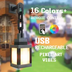 Fun Pixel Soul Lantern Night Light RGB Color Changing Rechargeable Remote Control Hand Designed 3D Printed 4 Modes  USB Rechargeable for Bedroom Game Space