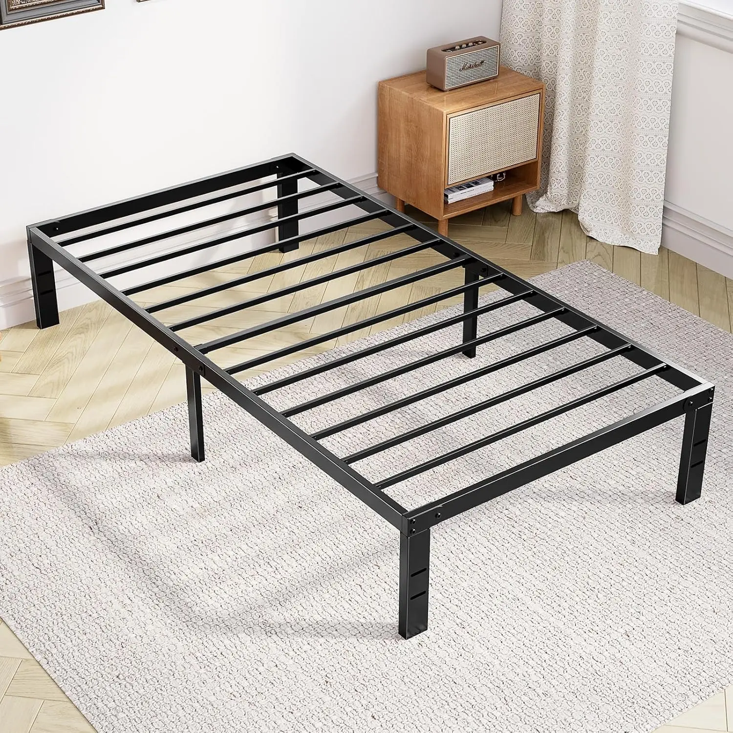 Twin Size 12 Inch Metal Platform Bed Frame, Heavy Duty Noise-Free Steel Slat Support, Underbed Storage, No Box Spring Required, Quick Easy Assembly