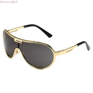 Unisex Retro One-Piece Aviator Sunglasses, Oversized Shield Frame UV400 Lenses, Lightweight Metal Windproof Eyewear, Trendy Fashion Shades for Outdoor Sports, Travel, Daily Commute and Casual Styling