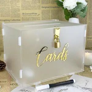 " Acrylic Wedding Card Box With Lock, Frosted Gift Card Box For Wedding Decorations For Reception, Honeymoon Fund Money Box For Bridal Shower Decorations Party Reception Anniversary Summer Birthday Gifts Beach Back To School School Supplies Room Decor