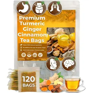 120 Bags Turmeric Ginger Cinnamon Tea, 100% Natural, Anti-Inflammatea. Eco-conscious Tea Bags. Turmeric Ginger Herbal Tea. No Sugar, No Caffeine, No Gluten, Vegan. antiinflamma tea, looseleaf tea Beverage anti in flama tea ginger caffeine free