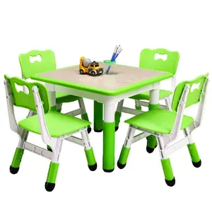 4-in-1 Children's Activity Table Set - Height-Adjustable Desk with Chalkboard Top, Non-Slip Base & 4 Seats | STEM Craft Station for Toddlers to Preteens (Max 300lbs)