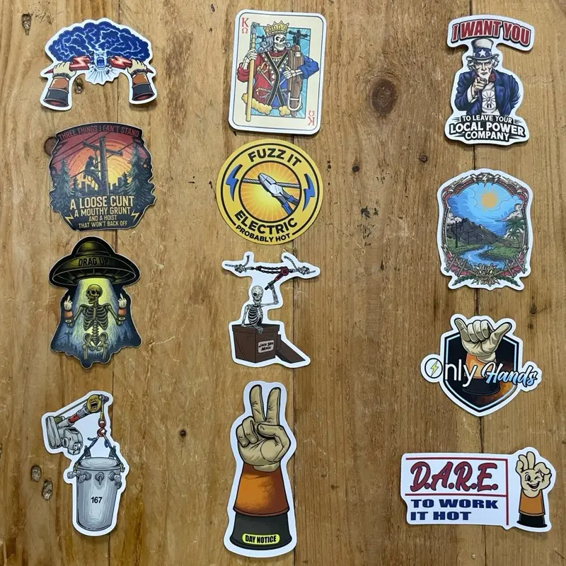 Lineman Sticker Pack – Entire HVT Collection | Hard Hat & Toolbox Stickers | Blue Collar Linemen | Bucket Truck Stickers