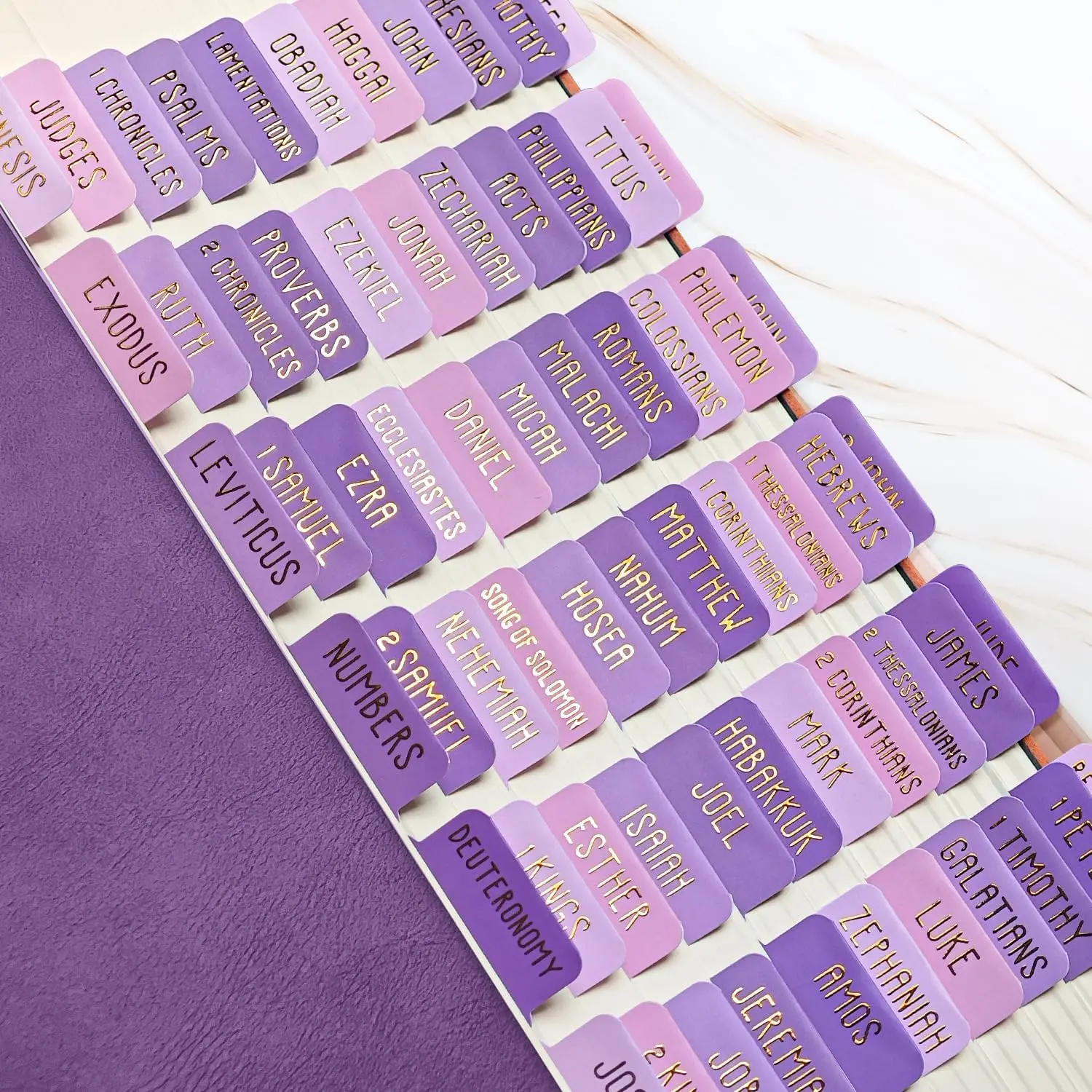Laminated  Tabs,  Study Supplies, Large Print  Book Tabs for Women and Men, ( Foil Embossed Lettering)  Labels Index Tabs,  Accessories for Easy Navigation(Gentle Purple)