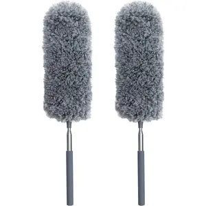 2 Pack Small Microfiber Feather Duster for Cleaning, Hand Washable Dusters with Extendable Pole, Cleaning Tools for Office, Car, Window, Furniture, Ceiling Fan HTOOLPRO