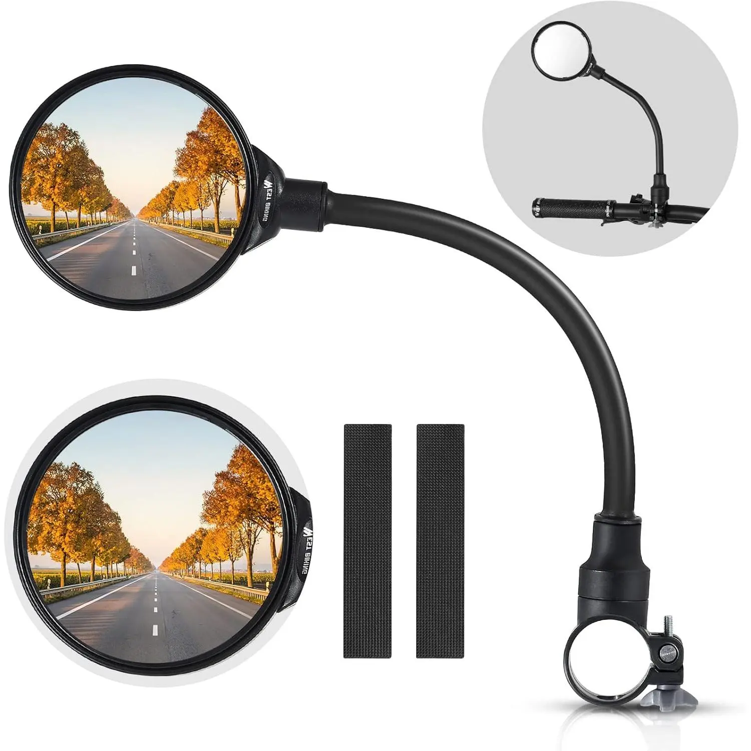 Mirror Handlebar Mount, Adjustable Rotatable Bicycle Rear View Mirror, Wide Angle  Convex Safety Mirror for Mountain Road