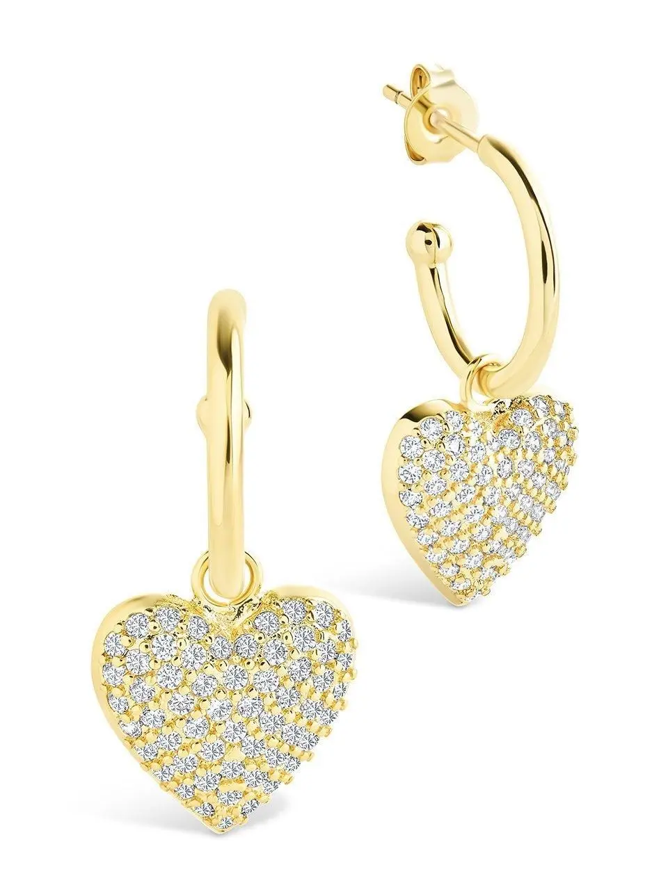 Sterling Forever Sofie Dainty Micro Hoop Heart Shaped Earrings - 14-Karat Gold & Rhodium Plated with Pave Cubic Zirconia Dangle Charm for Women's Fashion Ear Stacking, Fashion Earring