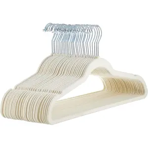 Slim Velvet Non-Slip Space Saving Suit Clothes Hangers, Closet Organizer, Ivory/Beige, 30-Pack