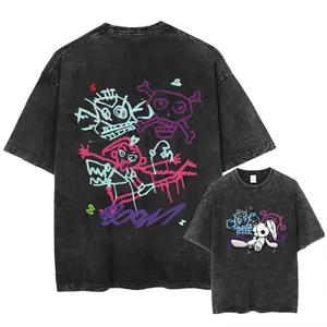 valentine shirts 2026 Hot Anime Arcane Jinx Washed T-shirt Retro Monkey Graffiti TShirts Men Women O-Neck Printed Tees Tops Summer Short Sleeves
