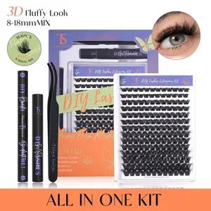 Lash Clusters Kit 168pcs Thick Volume D Curl Eyelash Clusters Lash Extension Kit with Bond and Seal Glue Remover Applicators for DIY Lash Extensions