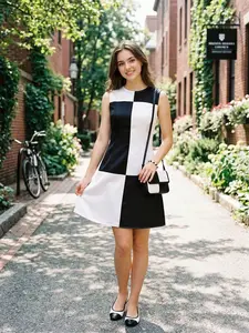 1960S BLACK AND WHITE COLOR BLOCK DRESS Casual Womenswear