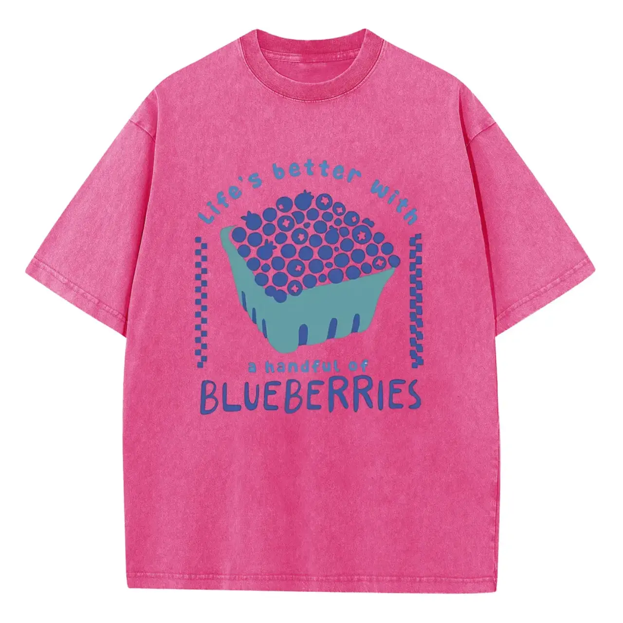 Women's Blueberry Graphic T-shirt, Vintage Acid Washed Short Sleeve Top with Drop Shoulders and a Casual Relaxed Fit, Tshirt, Shortsleeve
