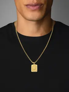 Men's Rectangular Shield Letter Pendant Necklace, Fashion Box Chain, Elegant Style, All Seasons Jewelry, Initial Letter Necklace