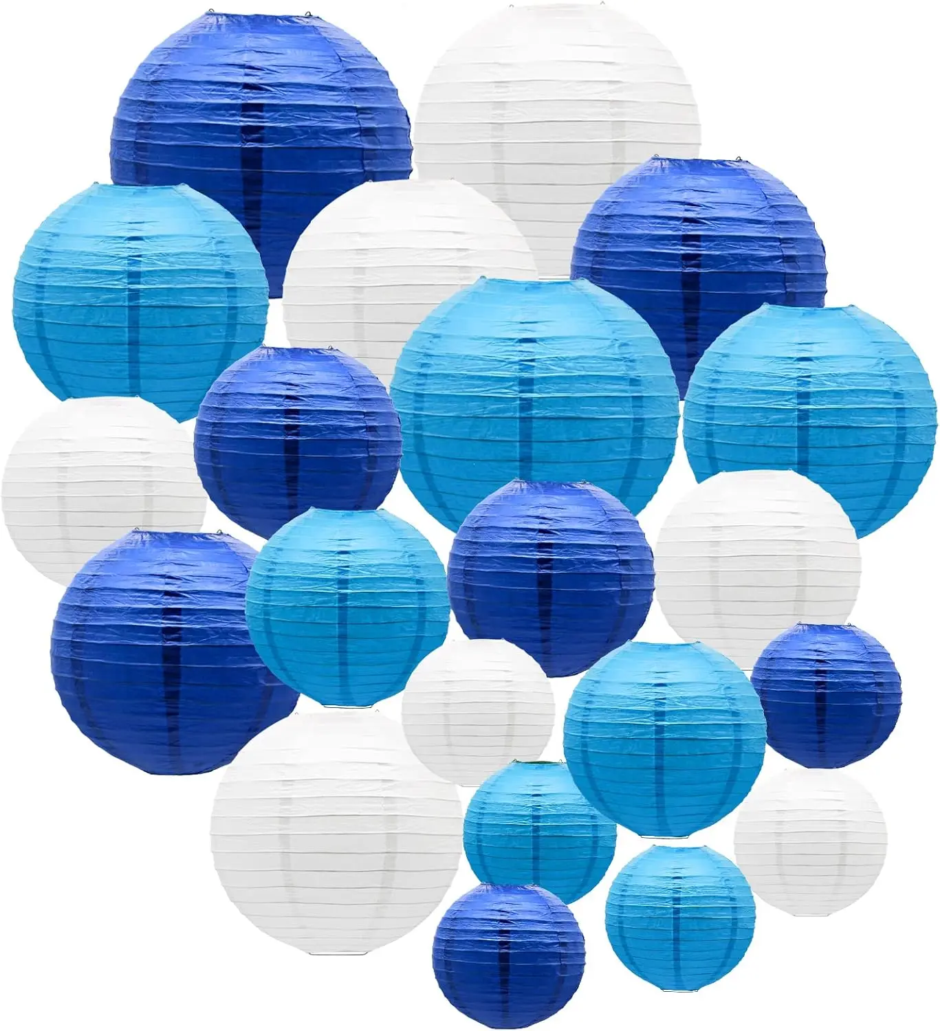 21-Piece Blue Paper Lanterns Multi-Size Assortment Pack with Metal Frame - Reusable Hanging Home Improvement Decorations for Wedding, Party, Engagement Garden Decoration