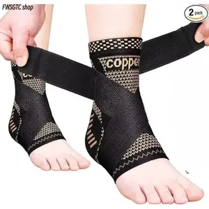 2PCS Copper Ankle Compression Sleeve Brace, Adjustable Support Sleeve for Achilles Tendonitis and Plantar Fasciitis, Soft Breathable Foot Brace Relieves Swelling, Sprained Ankle Pain Relief for Sports Recovery & Daily Foot Care