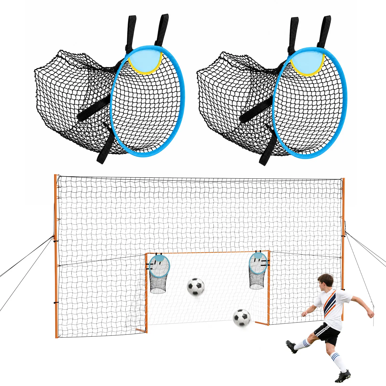VEVOR Soccer Goal 9 x 5 FT Soccer Goal for Backyard with Iron Frame PE Net, Durable Backstop, Target Net, Ground Stakes, Ropes, for Youth & Adults, Outdoor Sports, Backyard Practice Training Games, Soccer Equipment, Portable Soccer Net#BacktoSchool