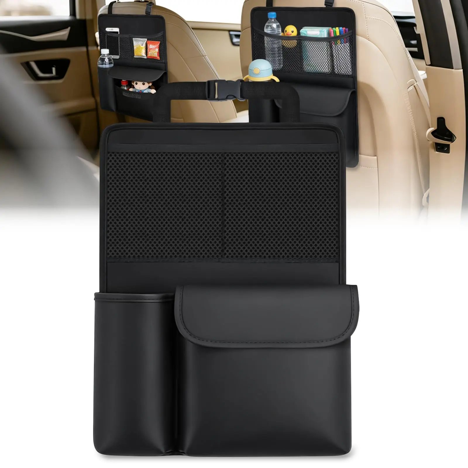 Nilight PU Leather Hanging Car Seat Back Organizer (1PCS) - Multi-Pocket, Foldable, Abrasion-Resistant, Waterproof, Adjustable Strap, Large Capacity, Tool-Free Installation, Car & Truck Accessories for Office Workers, Universal for Van, SUV, Pickup, Car S