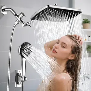High  Rainfall Showerhead Combo with Arm for Bathroom Accessories, Rain Shower  with Handheld, Detachable Dual Shower with Multi Modes Handheld  Chrome