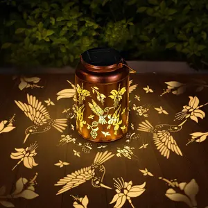 Hummingbird Solar Lanterns - Waterproof Outdoor Hanging Lights with Retro Metal Design, LED Lights and High-efficiency Solar Panel for Garden, Patio, and Backyard Decor - Gift Idea for Women