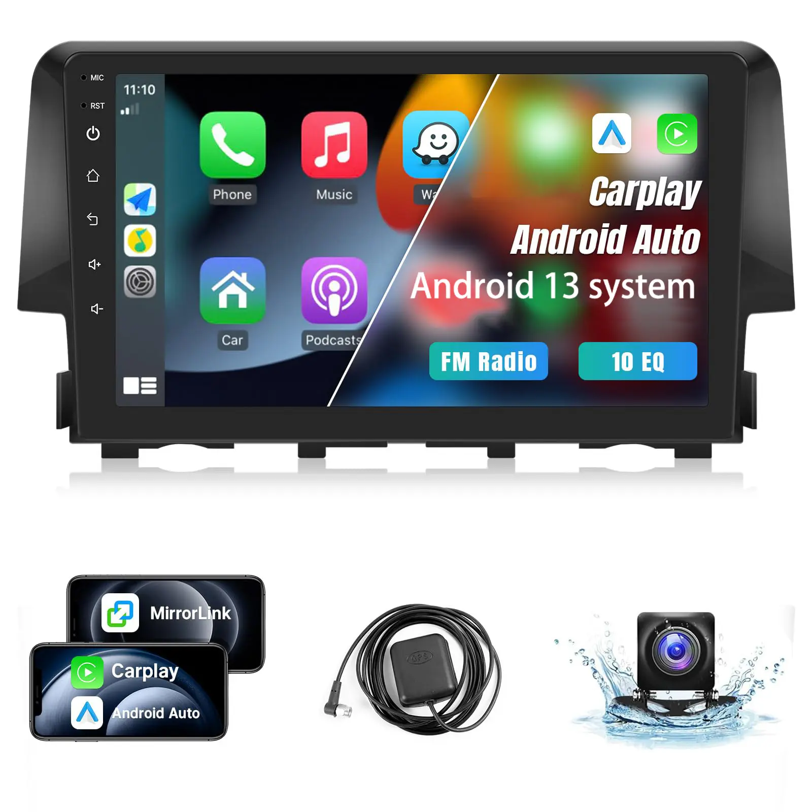 9-Inch CarPlay Car Stereo for Honda Civic 2016-2020, Android Auto Touchscreen Car Radio with 2G/4G RAM, Built-in Navigation & Internet Module, Wi-Fi, Backup Camera Support, MirrorLink & Steering Wheel Control, Hands-Free Function