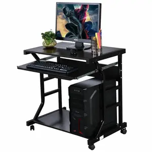 Rolling Computer Desk Laptop PC Coner Table Desktop w/ Rolling Wheel Home Office, Computer Desk with Keyboard Tray, Gaming Desk, Workstation Desk for PC, Compact Study Desk