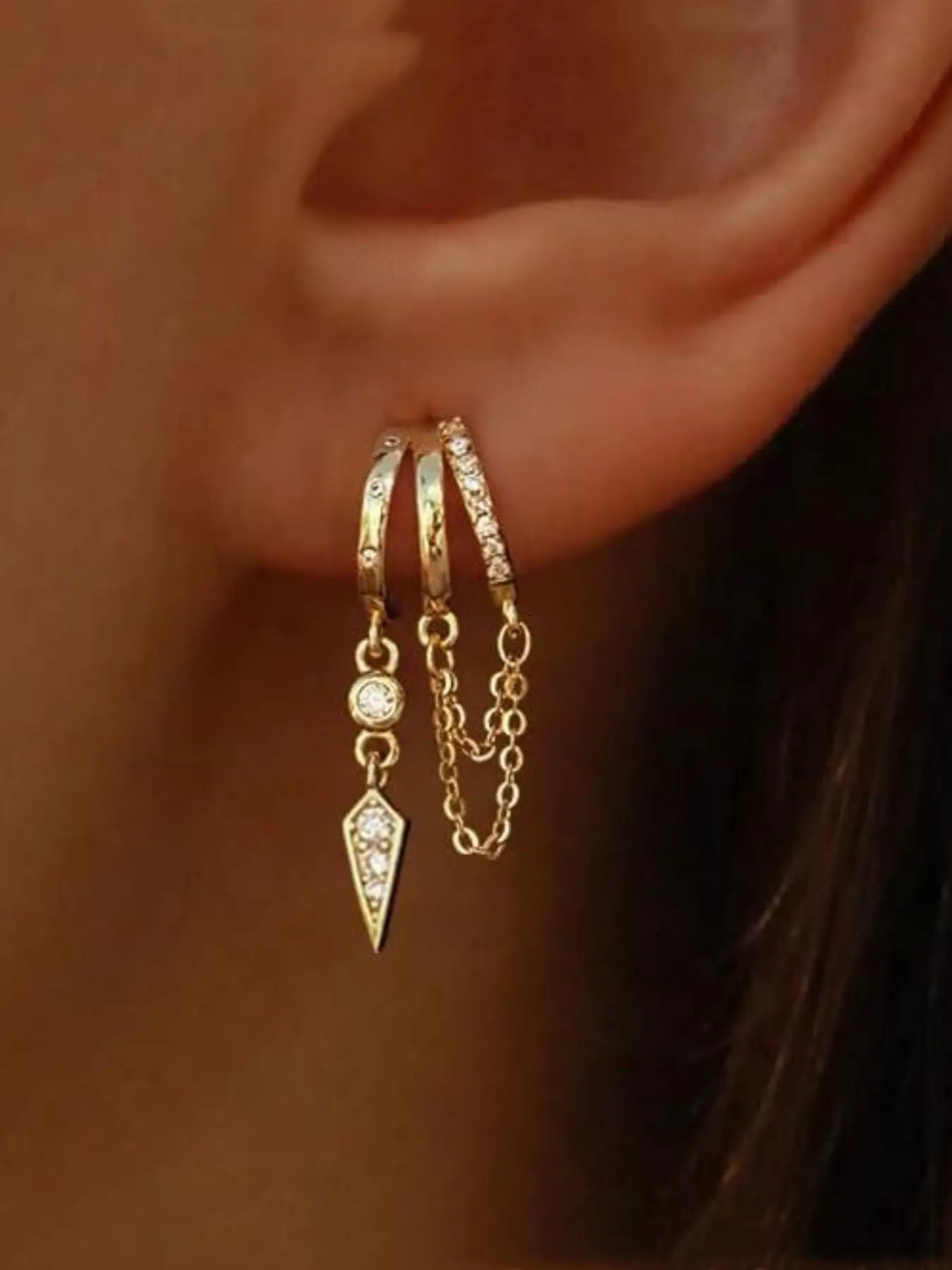 1 Pair Geometric Line Claw Stackable Chain Good Earrings for Women & Girls, Holiday Party Engagement Jewelry Accessories, Anniversary & Mother's Day Gift Earrings