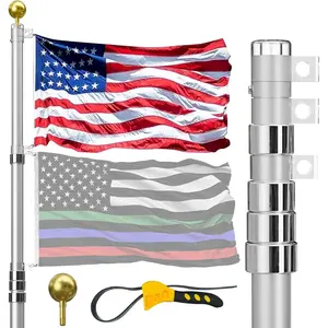 25FT Telescoping Flag Pole for Outside House,Extra Thick Telescopic Flagpole with  Flag & Complete Hardware,Residential,Commercial |  for Patriotic Displays &  Giving ()