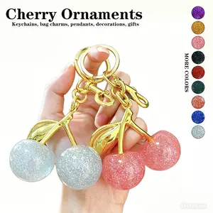【Creator's Pick】Creative Glitter Cherry Keychain, Trendy Handbag Charm, Car Keychain, Cherry Ornament, Fashion Accessory, Holiday Gift, Party Gift # Summervibes # Gift # Birthday