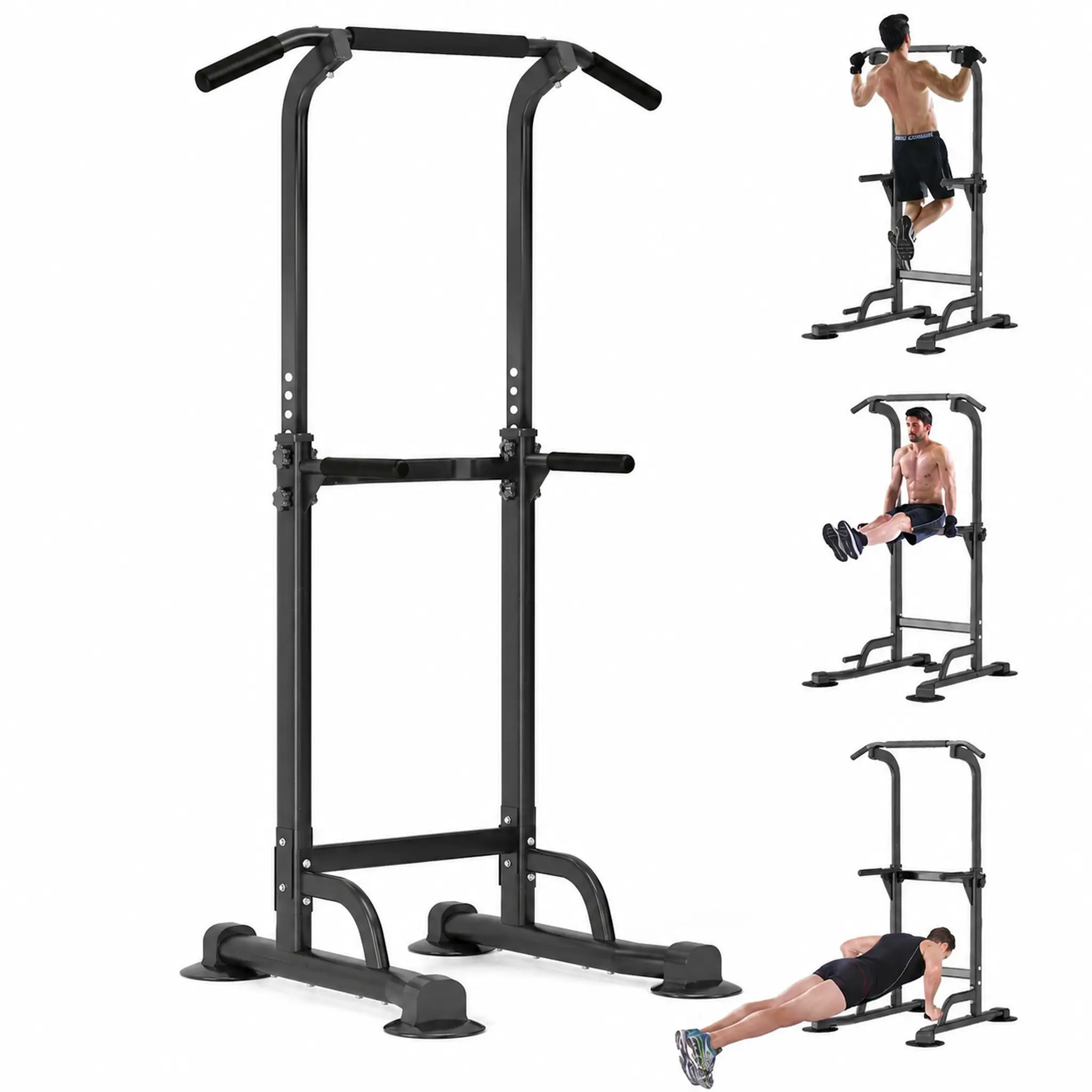 Power Tower Pull Up Bar Dip Station, Sturdy Stainless Steel Gym Equipment for Home Workout, Adjustable Height, 330 lbs Weight Capacity, Workout Machine, Resistance Training