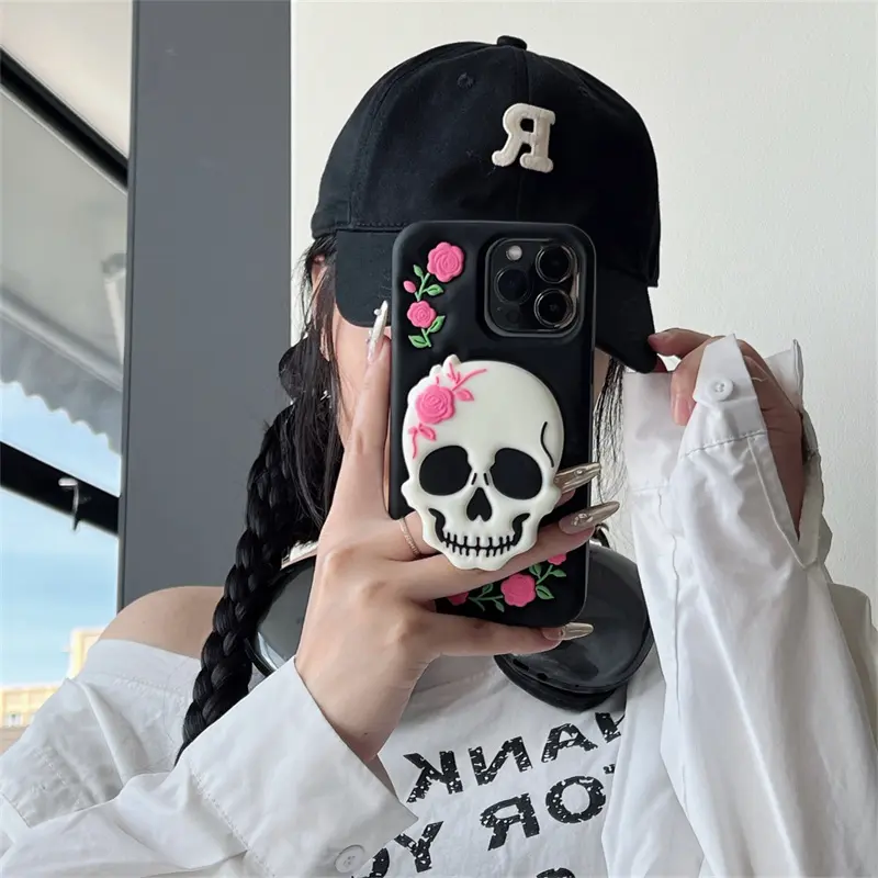 IPhone13/14/16 Pro Max | Sweet Flower Skull | Halloween | Best Friend Gift | Suitable for iPhone 11 12 13 14 15 16 Pro Max | Casing, Accessories, Cover