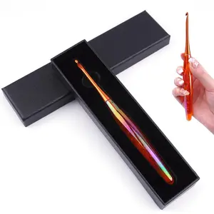 4.5mm Crochet Hook,Inline Crochet Hook with Ergonomic Acrylic Handle for Arthritic Hands,Extra Long Knitting Needles for Crocheting Yarn,Stainless Steal Polished Hook Head for Beginner