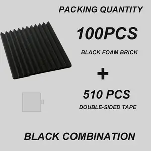 100 black sound insulation foam panels (with 540PCS double-sided adhesive tape) 1 "x 12" x 12 "sound insulation foam disc sound insulation noise reduction wedge plate, suitable for home office recording room