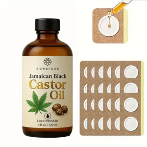 4fl.oz/120ml cold pressed castor oil unrefined glass bottle, castor oil combination packaging, 24 disposable castor oil patches for the waist, neck, navel, and whole body. Both men and women can use massage essential oil - suitable for any skin type