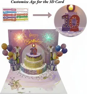 Light-Up 3D Pop Up Birthday Card with Music, LED Cake & Fireworks Design Musical Greeting Keepsake, Interactive Surprise Gift Card for Him Her Mom Dad Friends, Celebration Party Decor with Built-in Sound