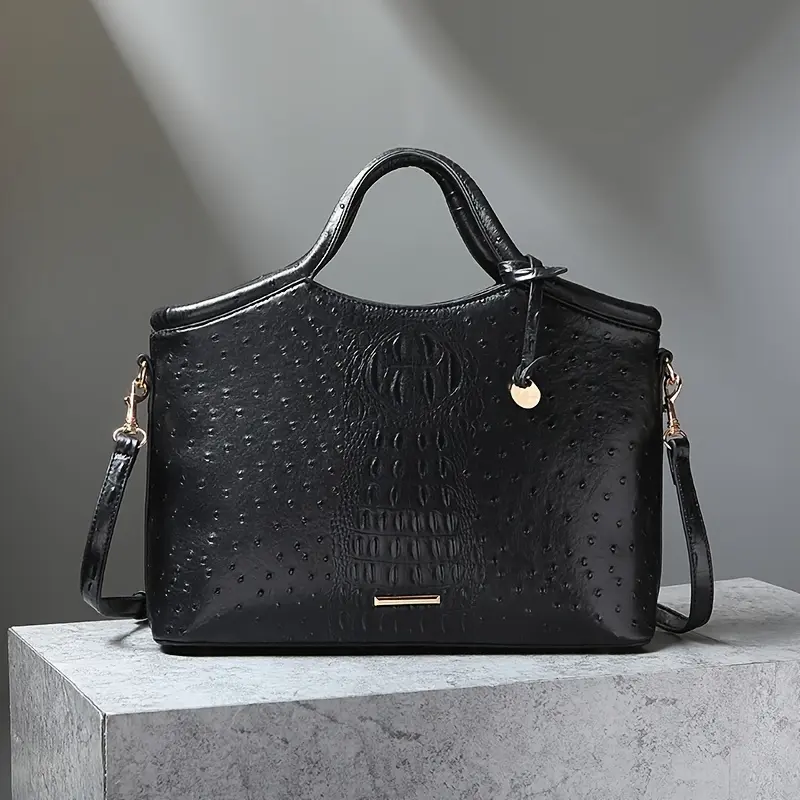 Chic Shaped Crocodile Embossed Handbag - Premium Luxury Purse With Spacious Storage - Solid Color Classic Style For Everyday Elegance