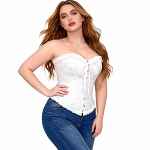 MUMULEE Women's Corset Underwear - Bust Shaping Dress - White Lace Corset with Floral Pattern - Bust Shaping Bra.