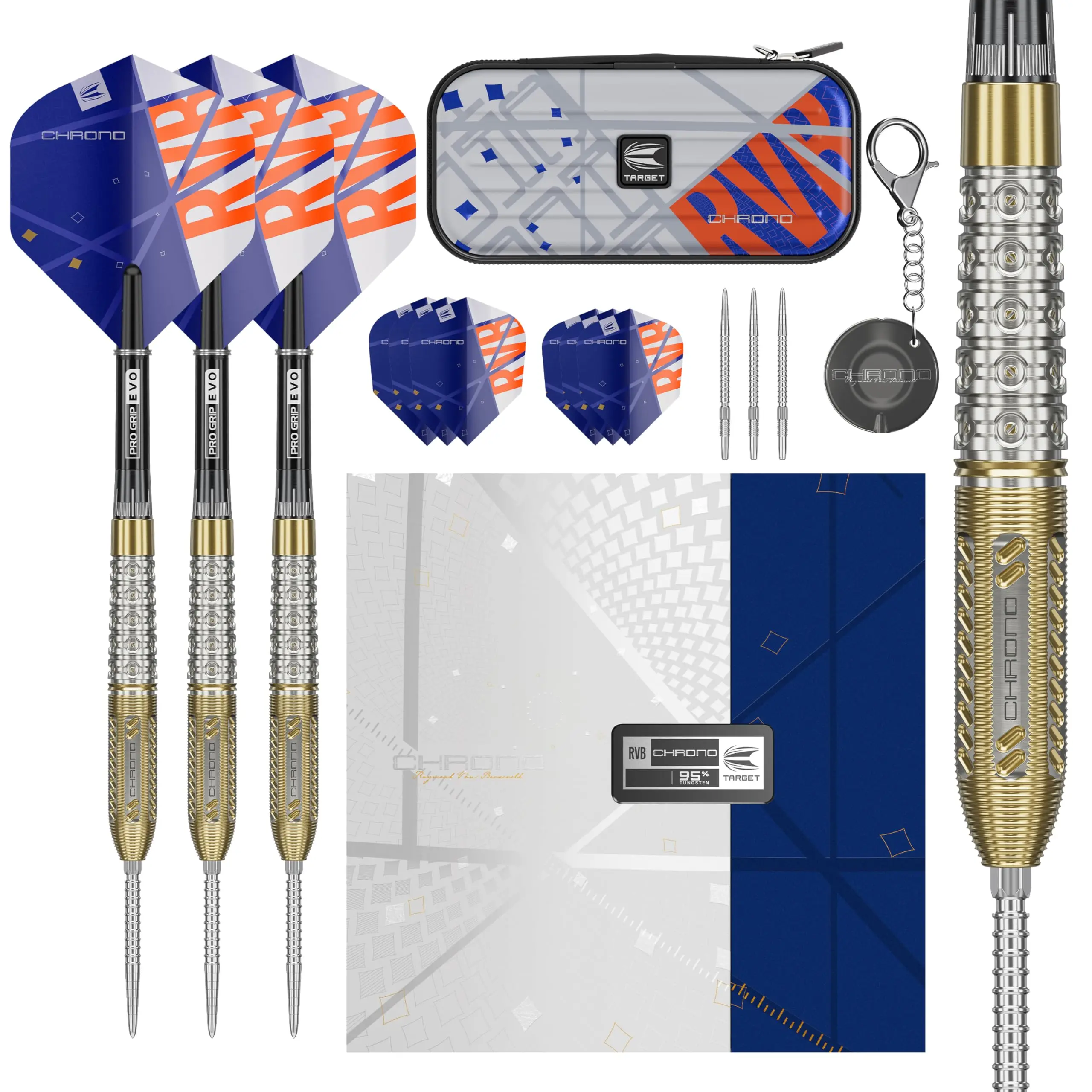 TARGET Darts Raymond Van Barneveld Chrono Steel Tip Swiss Point Darts, 95% Tungsten Dart Set, 21G/23G/25G | Includes Dart Storage Case Takoma Wallet, Extra Dart Flights, Swiss Dart Points & SP Tool