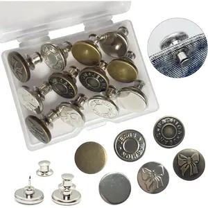 12 Sets Jean Buttons for Loose Jeans, No-Sew Detachable Pant  Tightener -  Metal Snap Button Replacement for Women & Men (6 Styles, Adjustable)