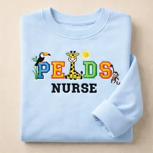 [MADE IN US] Peds Nurse Embroidered Sweatshirt | Pediatric Nurse Crewneck, Cute Animal Nursing Top, Pediatric Staff Appreciation Gift