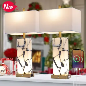 DEMILARE two alabaster lamps with a 3-color temperature feature and a nightlight function. They are equipped with USB ports and are perfect for bedside use in bedrooms or as end table lamps in living rooms, Modern Home,SpringGlowUp